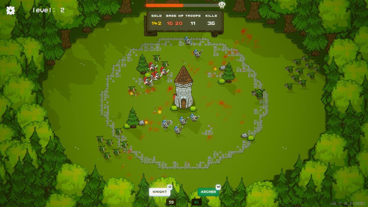 Early Crown Siege wave defending a central tower on a green field
