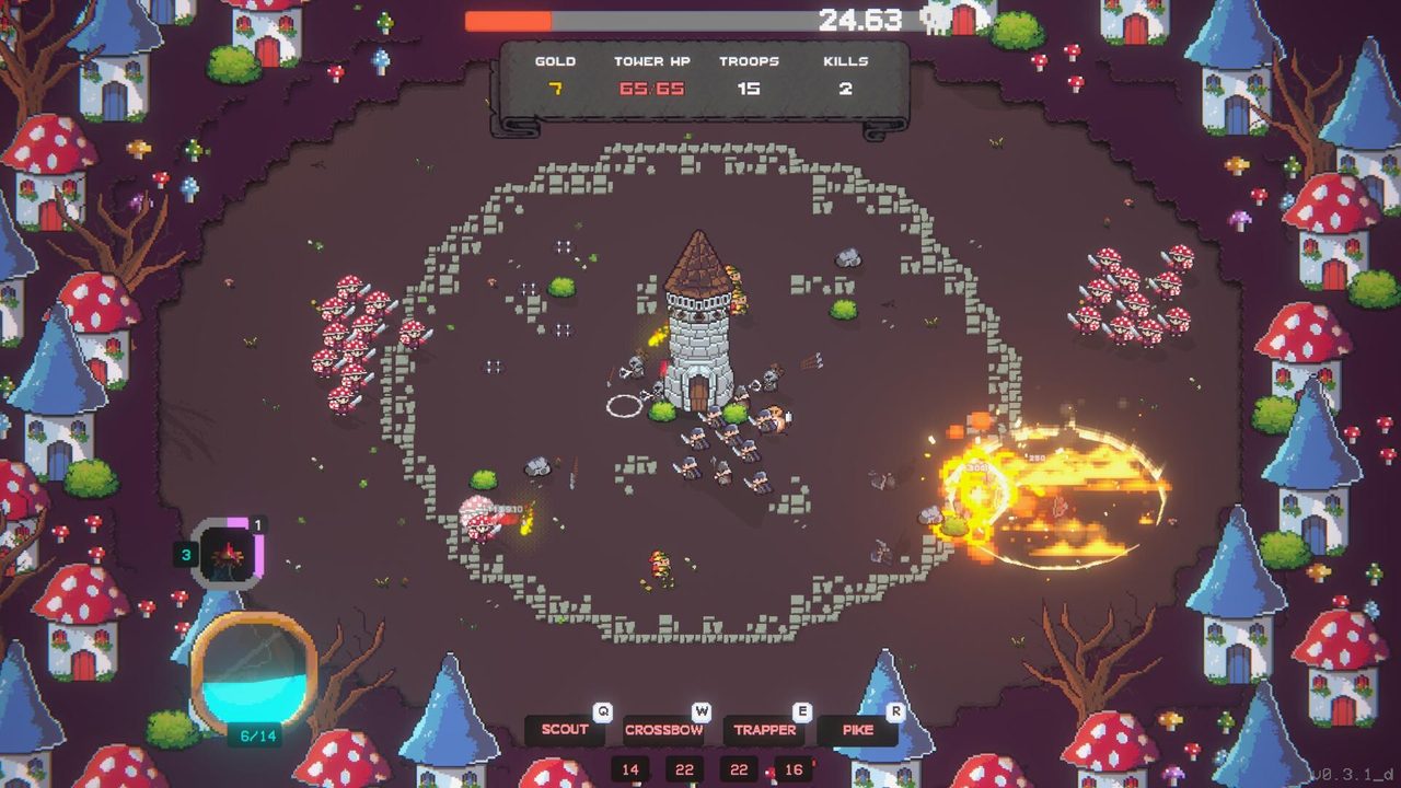 Crown Siege army fighting through a glowing mushroom forest